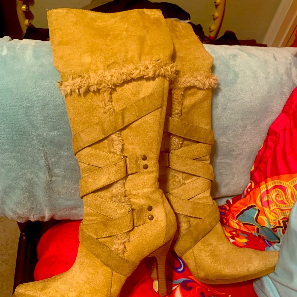 Beige suede cross strap boots  size 8